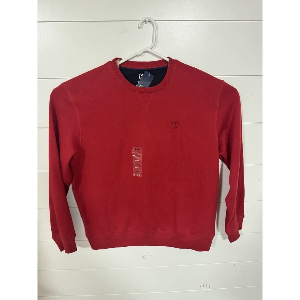 IZOD Sweatshirt Mens XL Red Crewneck Fleece Pullover Embroidered Crest‎ Logo NWT